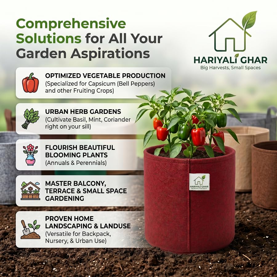 Image of 400 GSM Geo Fabric Round Grow Bags 18x18 Inch, Red Planting Bags for Terrace and Kitchen Gardening Pack of 3
