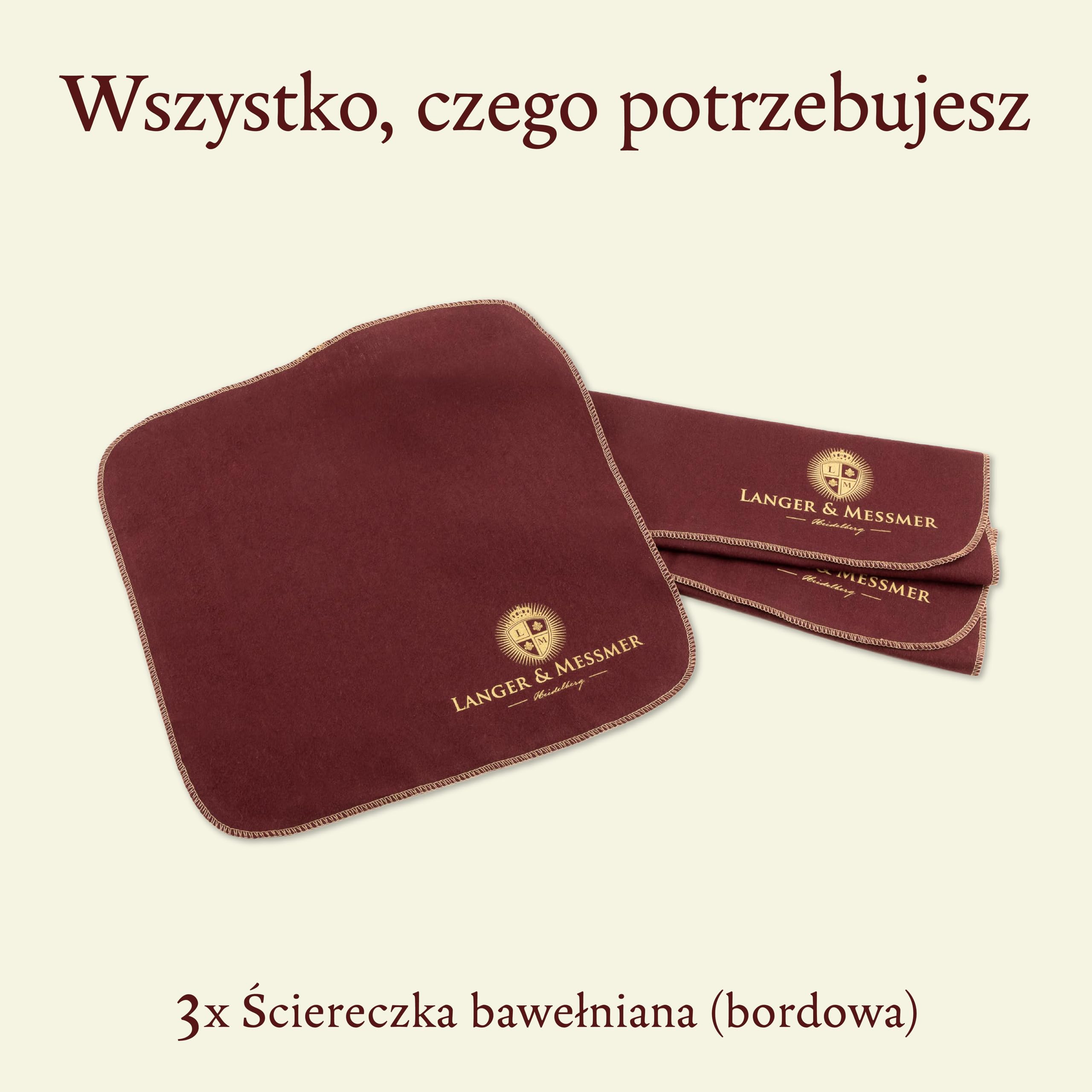 Langer & Messmer ściereczki do polerowania gładkiej skóry, 100% bawełny, w praktycznym zestawie – ściereczka do czyszczenia butów do profesjonalnej pielęgnacji butów (bordowa, beżowa), bordowy