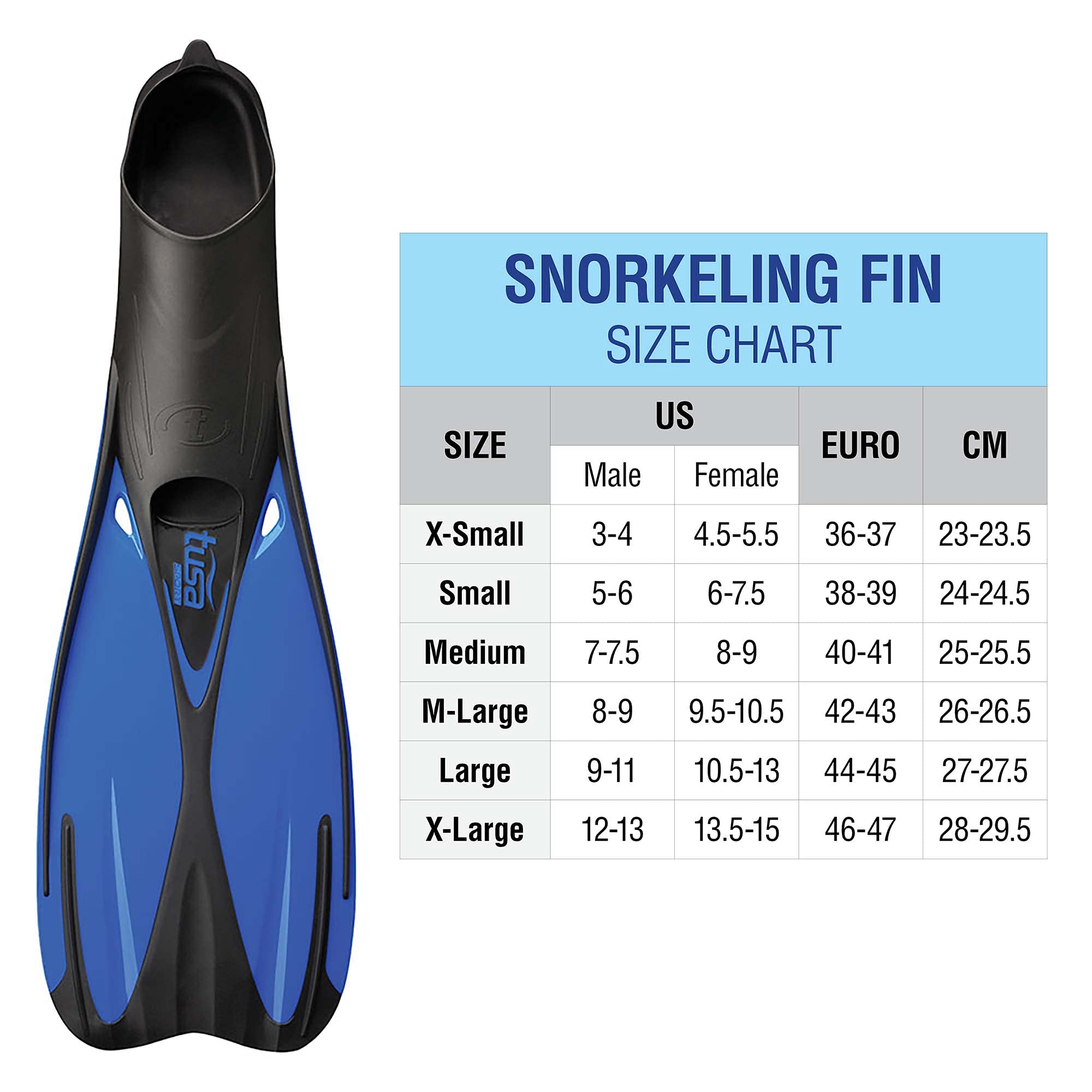TUSA Sport UF-0202 Full Foot Fin, Medium/Large, Blue