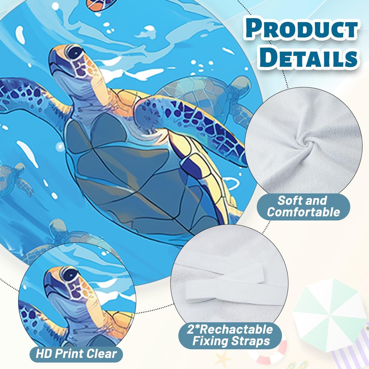 2 PCS Sea Turtle Beach Chair Cover, Lounge Chair Towel Cover with Side Pockets, Pool Lounge Chair Covers for Outdoor, Garden, Beach, Sun Lounger, Hotel Pool, 85" X 30"