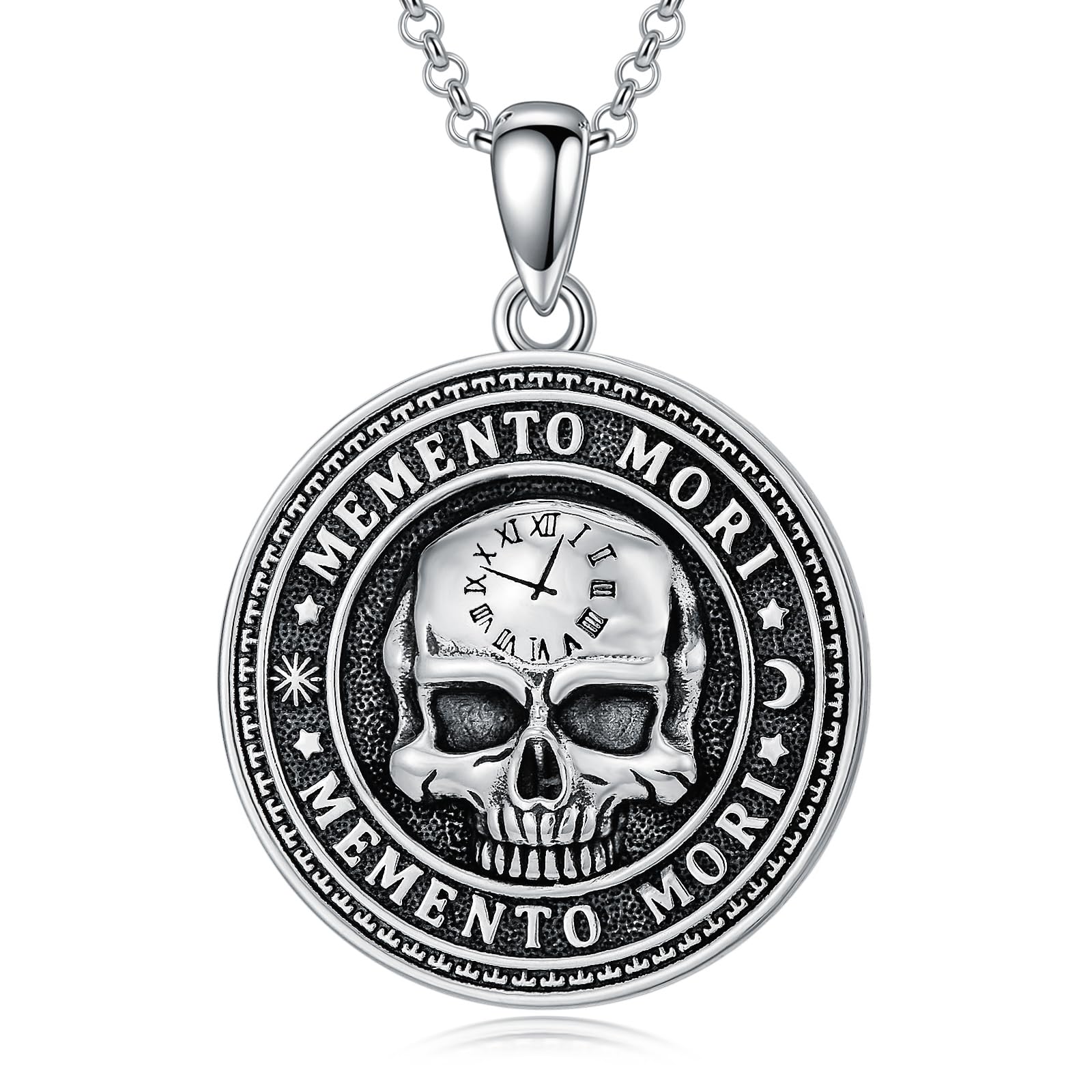 Memento Mori Halsketting met doodshoofd, 925 sterling zilver