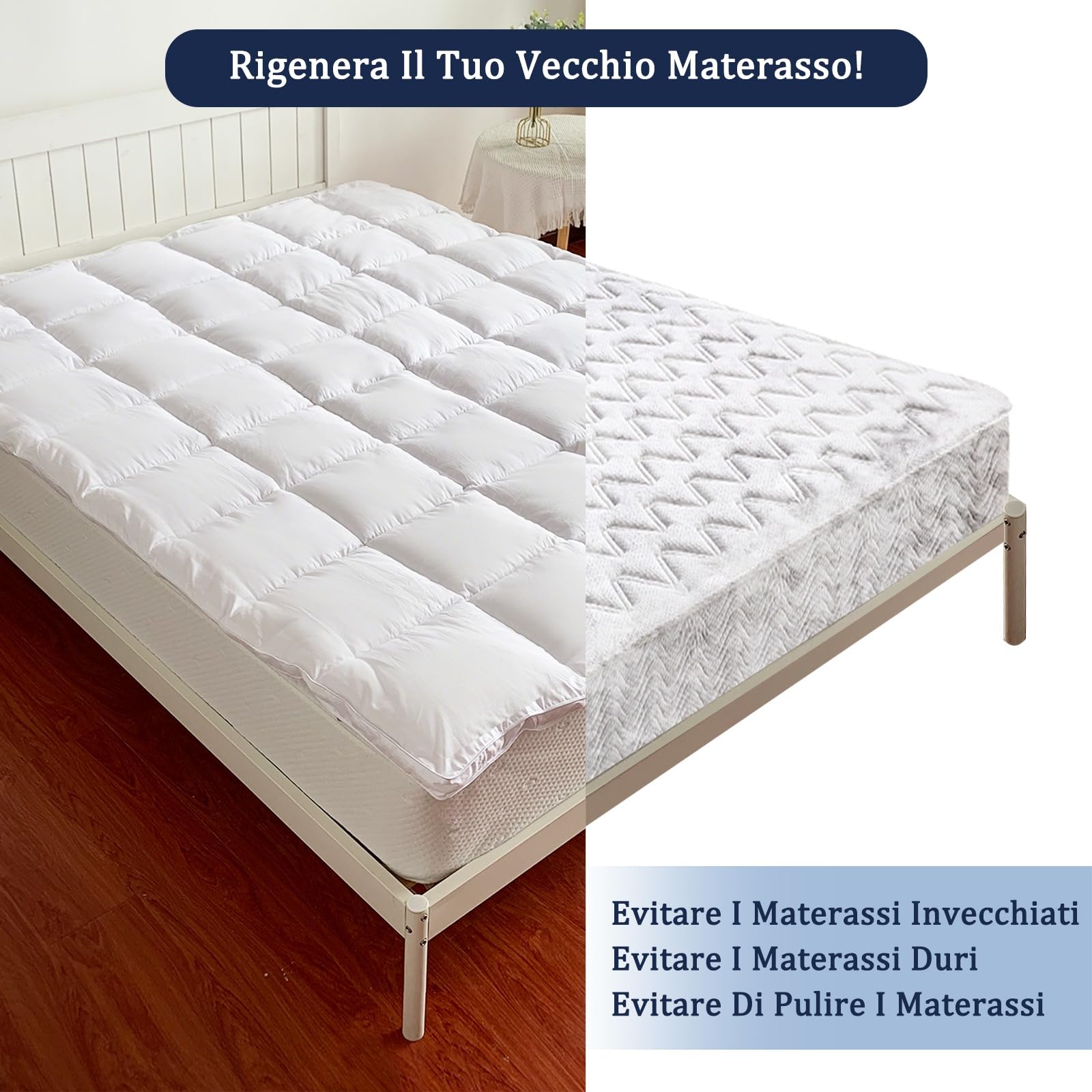 Bedecor Topper Matrimoniale 160x190cm, Morbido, Traspirante, Migliora il materasso, Topper per Divano Letto, Migliorare il Comfort del Sonno, Coprimaterasso Matrimoniale Imbottito in Poliestere