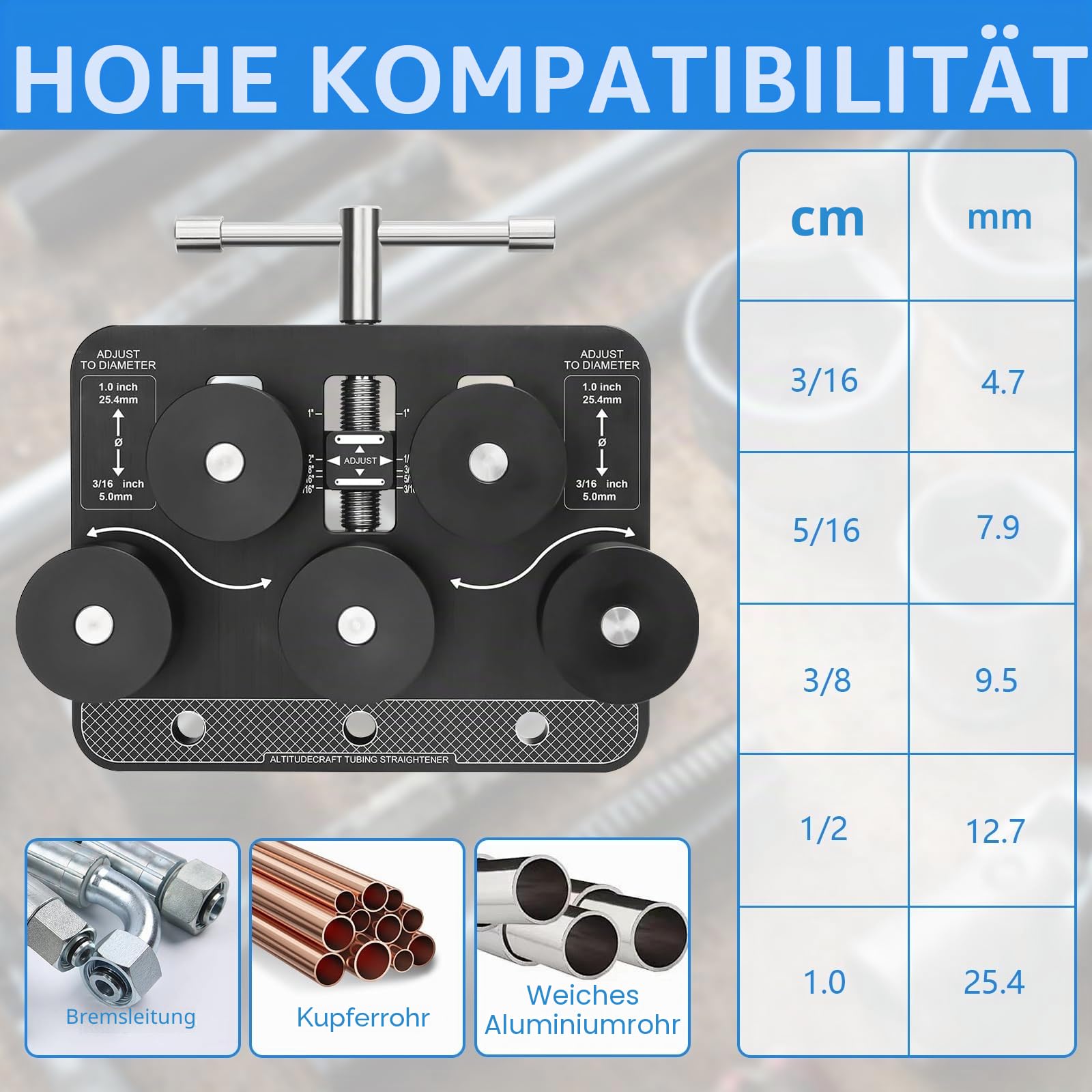 Rohrglätter, Schlauchrichter für 3/16"–1" (Ø 4,75–25 mm) Bremsleitungen Benzin- und Kupferrohre Aluminiumrohre Bremsleitungsglätter Rohrbieger-Werkzeug für KFZ Werkstatt Handwerker Heimwerker