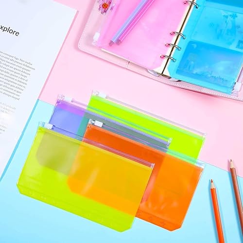 Miniatura 7 de Zonon Carpetas A6 con cremallera, 12 unidades, bolsillos con 6 agujeros, carpeta de presupuesto con sobres para efectivo, bolsa de hojas sueltas