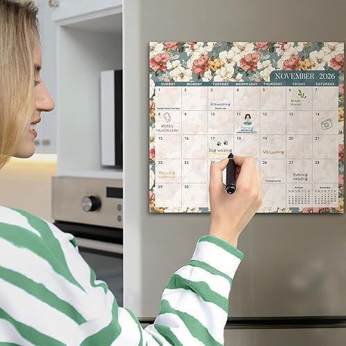Aesthetic 2025-2026 Magnetic Calendar for Refrigerator, 21-Month Fridge Calendar Magnet from October 2025 to June 2027, Greenery Design for Easy Organizing(G.Garden Repose,Oct 2025 – Jun 2027)