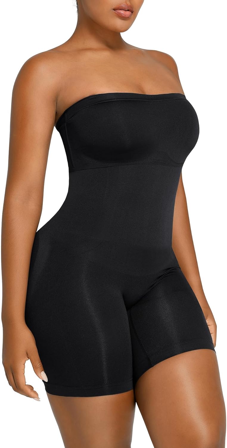 SHAPELLX Womenu0027s Shapewear Bodysuits Tummy Control Butt Lifter Body Shaper Strapless Seamless Mid Thigh Jumpsuit Tops