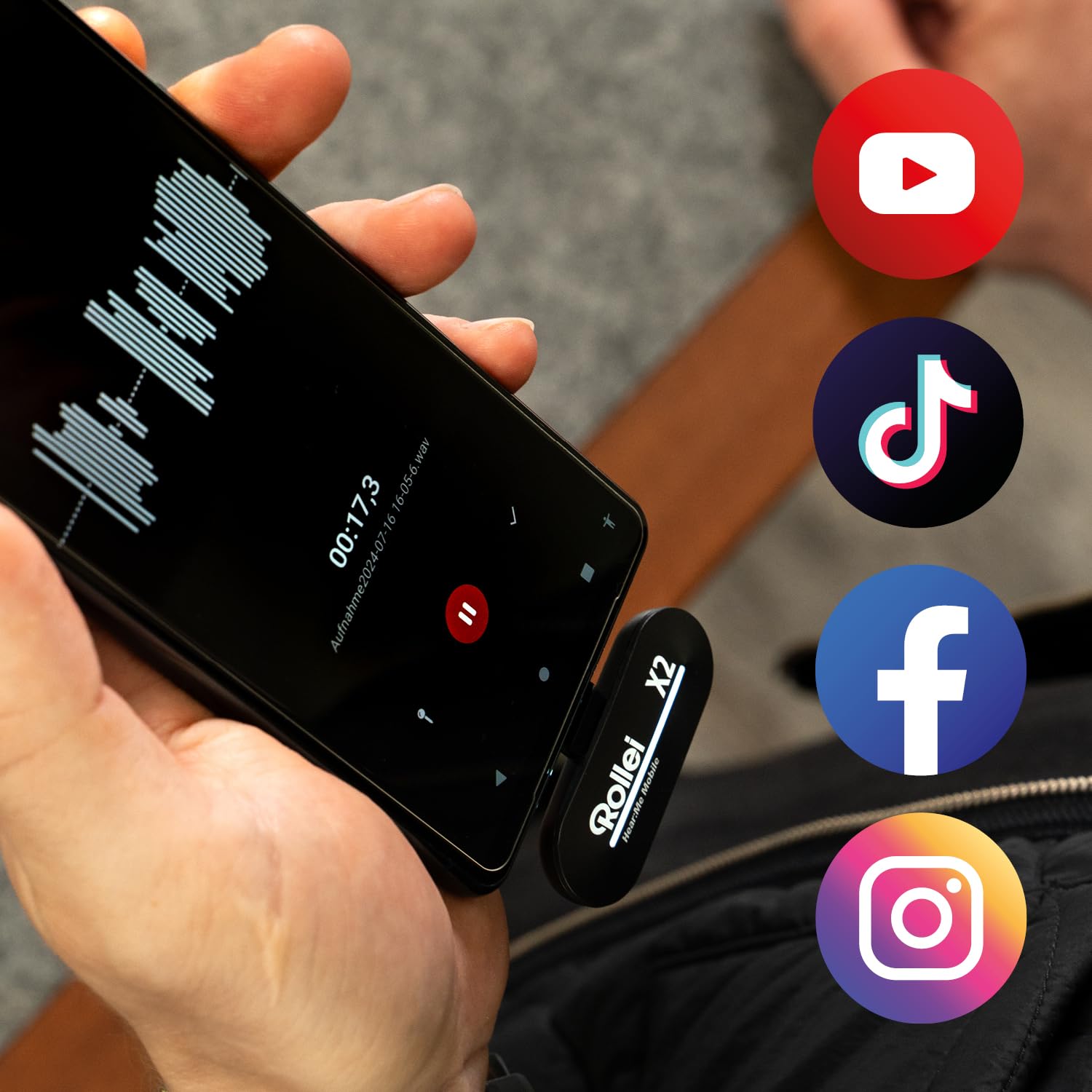 Rollei Microfono Lavalier Wireless, Hear:Me Mobile X2 Microfoni Senza Fili Smartphone USB C per iPhone 15/16/Android Dispositivi Tipo C in Streaming TikTok YouTube Registrazione Video Vlog