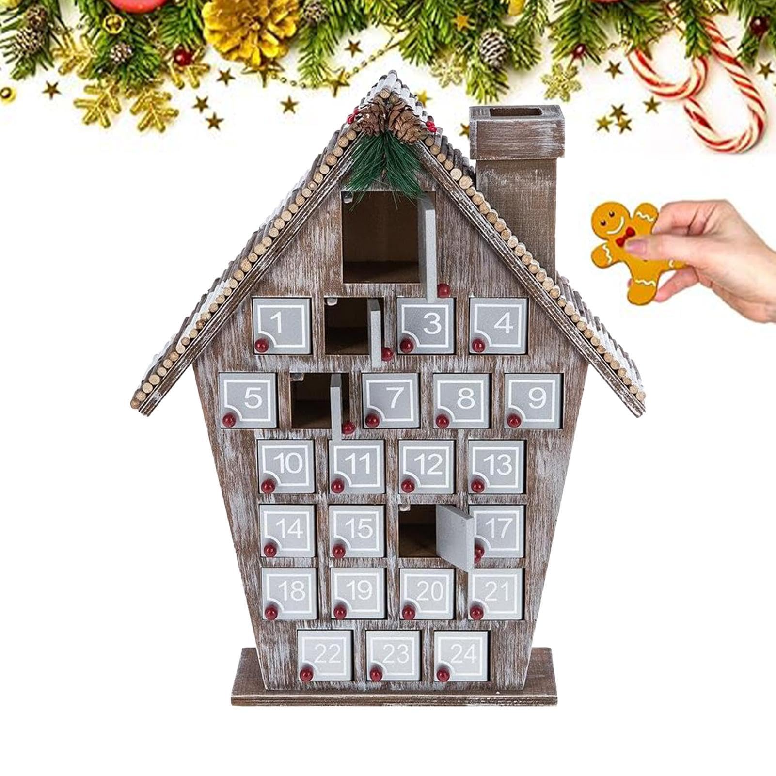 Calendario de Adviento de madera – Calendario de Adviento reutilizable en | casa de calendario de cuenta regresiva | Calendario de Adviento de Navidad con cajones, calendario de casa de