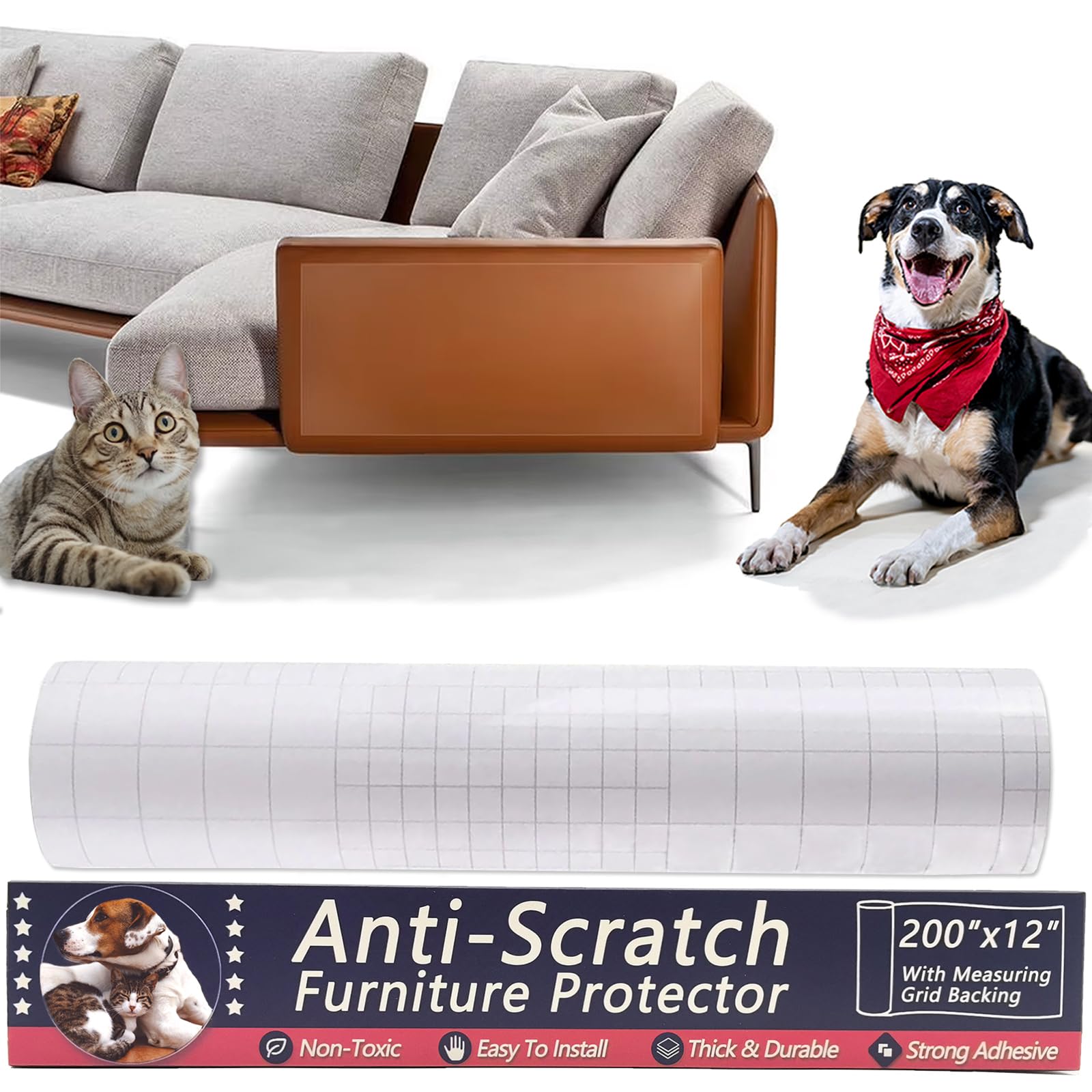 Anti Cat Scratch Furniture Protector, 12"x200" Couch Protector from Cat Claws, Single-Sided Sticky Furniture Protectors from Cats Scratching, Anti