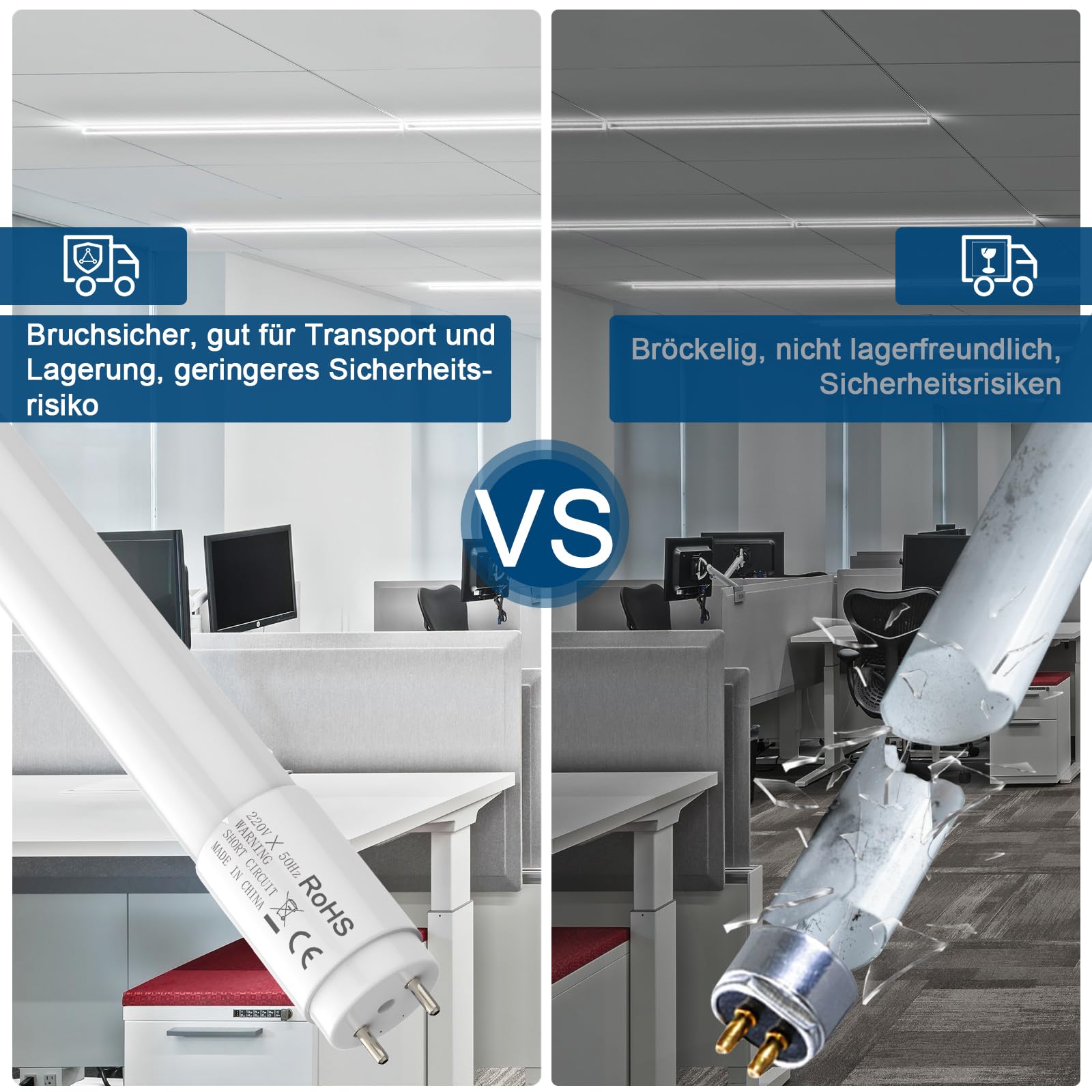 JESLED 2er Pack LED Röhre 120cm T8 G13-14W, 4000K, 2310 Lumen - PC-Material, hohe Lichtausbeute, inkl. Starter - Ideal für Büro, Supermarkt, Lagerhalle
