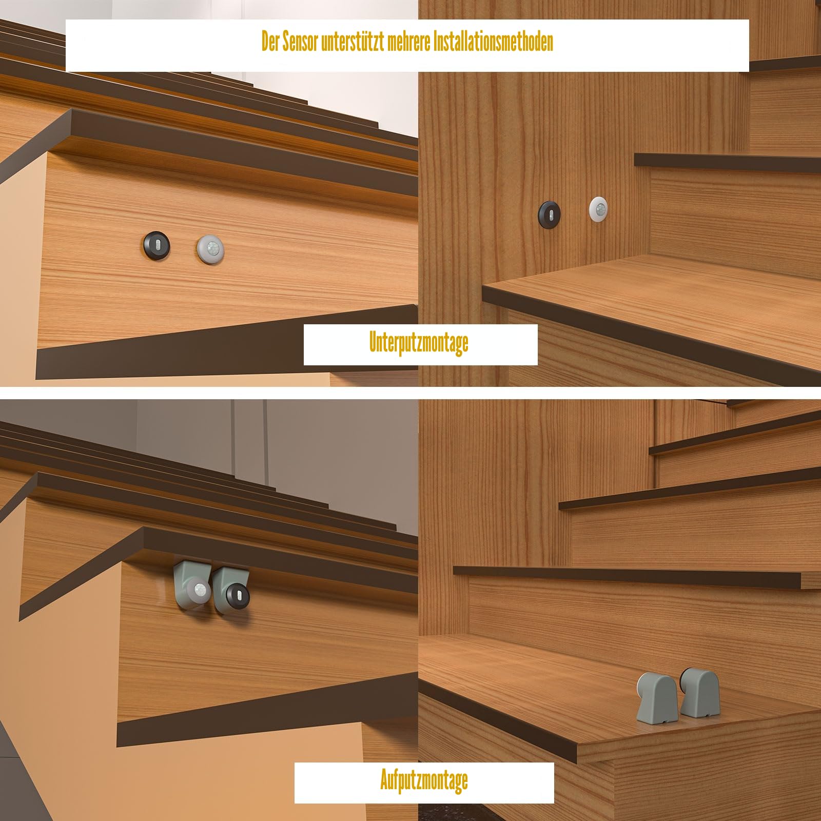 KOMIGANLED Smart Motion Sensing Treppenbeleuchtungsset KMG-3233, 100 cm langer, zuschneidbarer LED-Lichtstreifen für Innentreppen (Warmweiß 3000K, 20 Stufen)