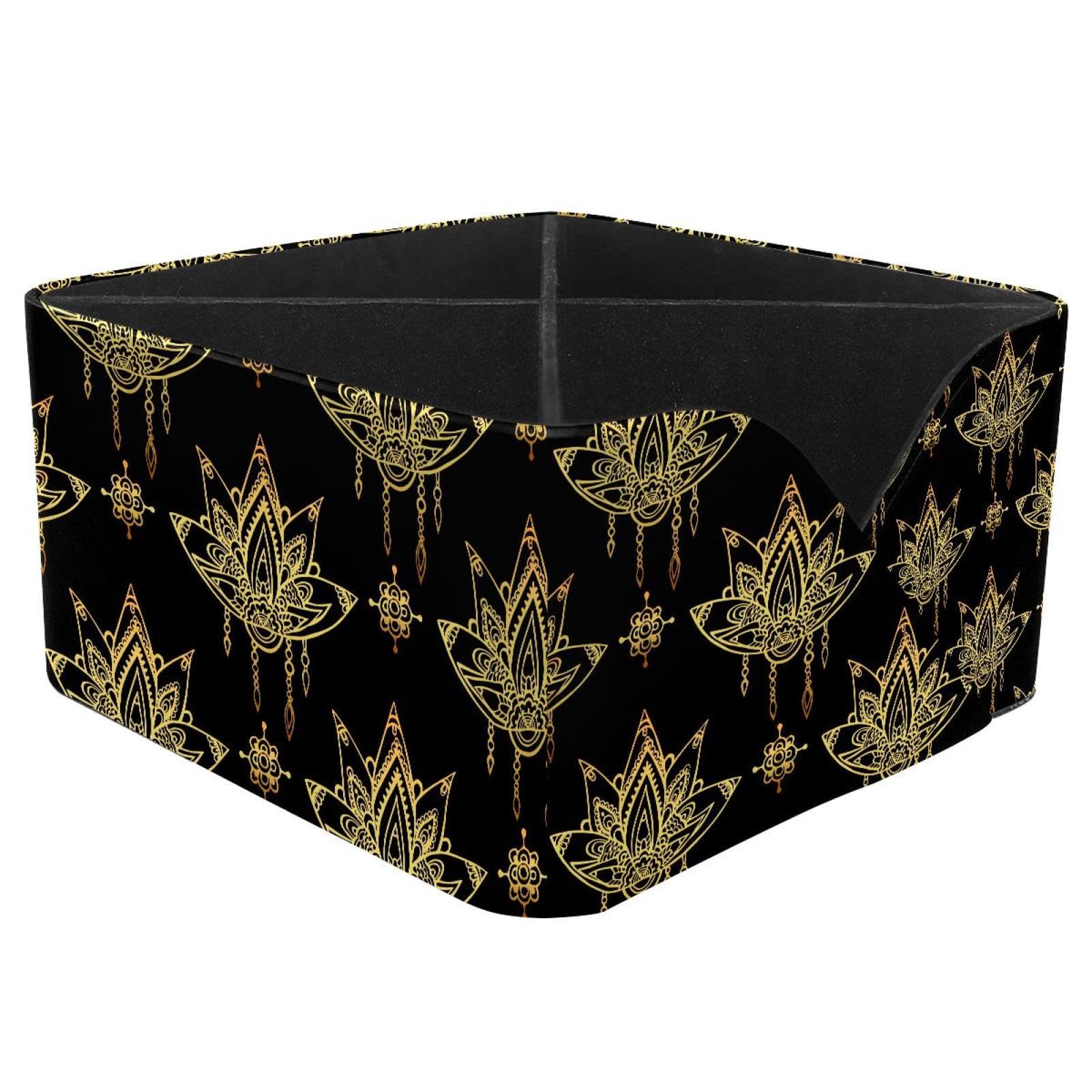 KengjuTesu Geometric Lotus and Flowers Mandalas Indian Pattern Desktop Organizer Pen Holder, Rectangular Pencil Cup for Office, Study and Makeup Stations