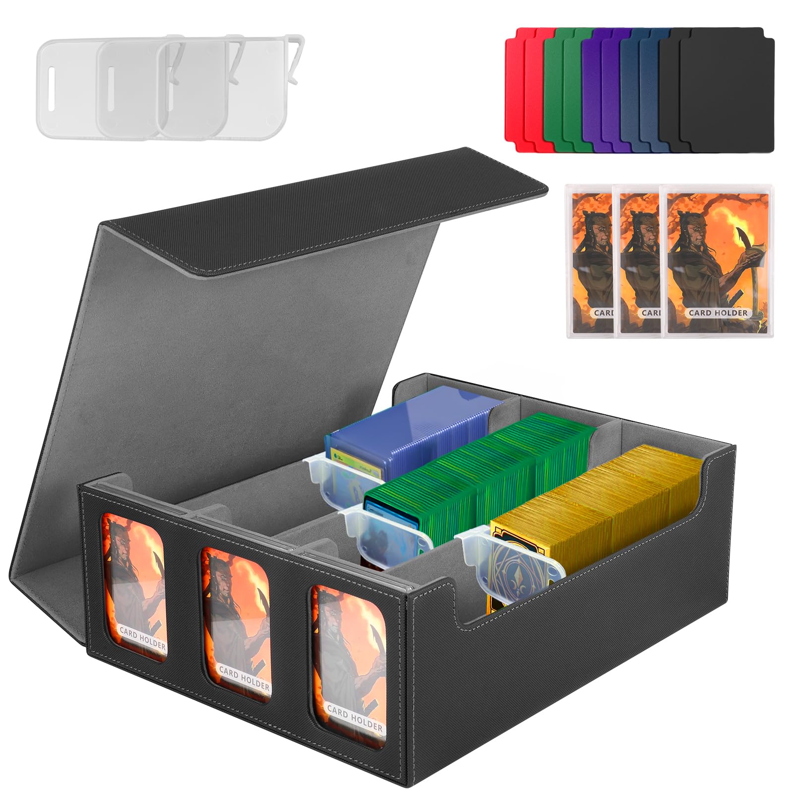 Caja Magnética Para Cartas MTG Con Capacidad Para 2400+ Cartas Sin Funda — Incluye Divisores Y Ventana De Visualización, Gris