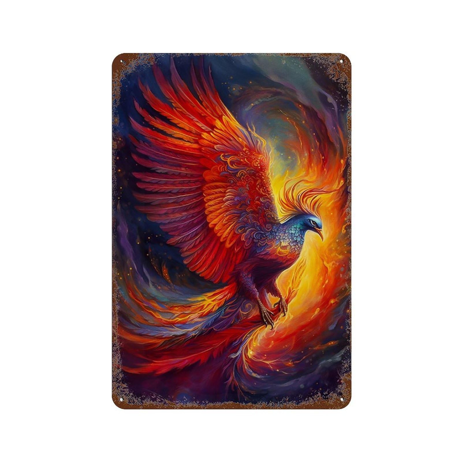 Colorful Phoenix Distressed Metal Wall Sign 11.8"x7.9", Ideal for Patio, Garden Room And Bar Decor