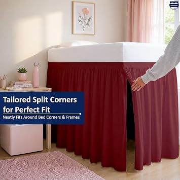 Burgundy Twin XL Bed Skirt - 30 Inch Drop, Extended Dorm Size