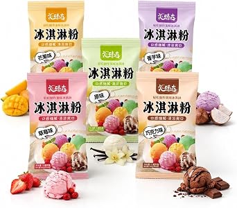 6 Flavors Home Ice Cream Mix Kit - Easy Homemade Strawberry Chocolate Vanilla Matcha Sundaes & Cones Recipe Powder Packets