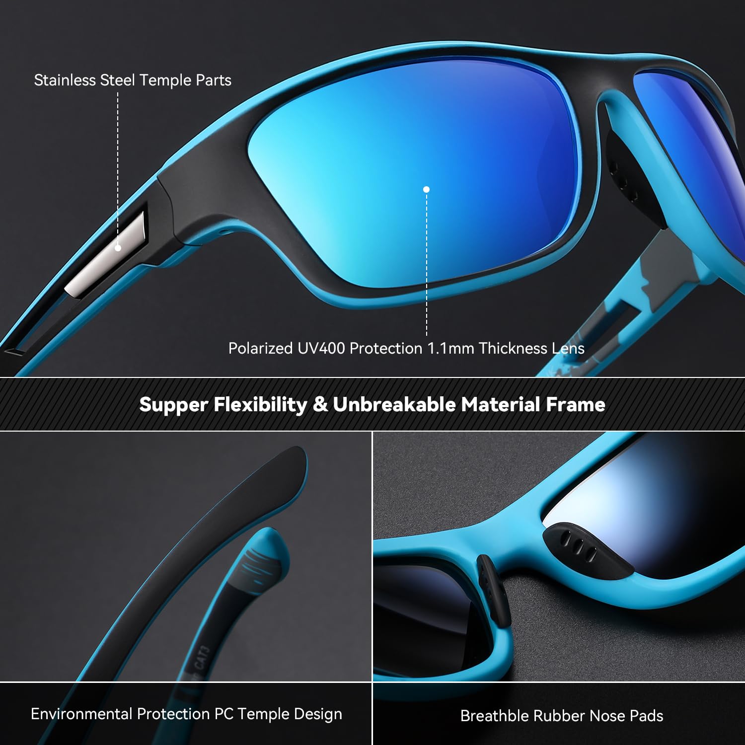 Perfectmiaoxuan Occhiali da sole polarizzati per uomo donna ciclismo montagna trekking guida pesca arrampicata sportivi cordino Notturna Antiriflesso Guida