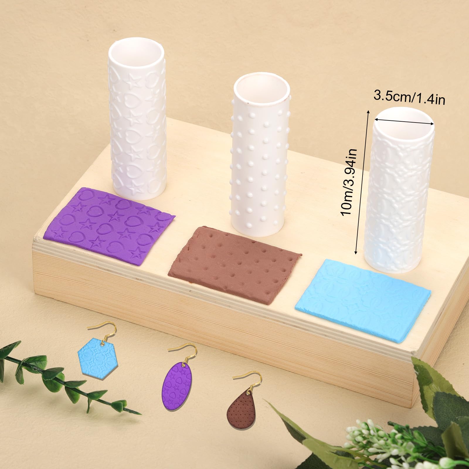 3pcs Polymer Clay Texture Rollers, Pottery Texture Roller Polymer Clay Modeling Pattern Roller Texture Roller for Clay Stamps Earrings Embossing Roller for Clay, Work with Polymer Clay Cutters - Image 2