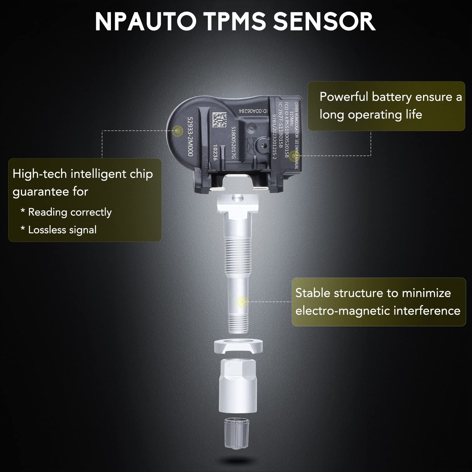 529332M000 TPMS Sensor De Presión De Neumáticos, Repuesto Para Kia Y Hyundai, Kia Soul Forte Optima Sorento Hyundai Accent Elantra GT Touring Sonata Sensores De Monitoreo De Presión De Neumáticos, 315