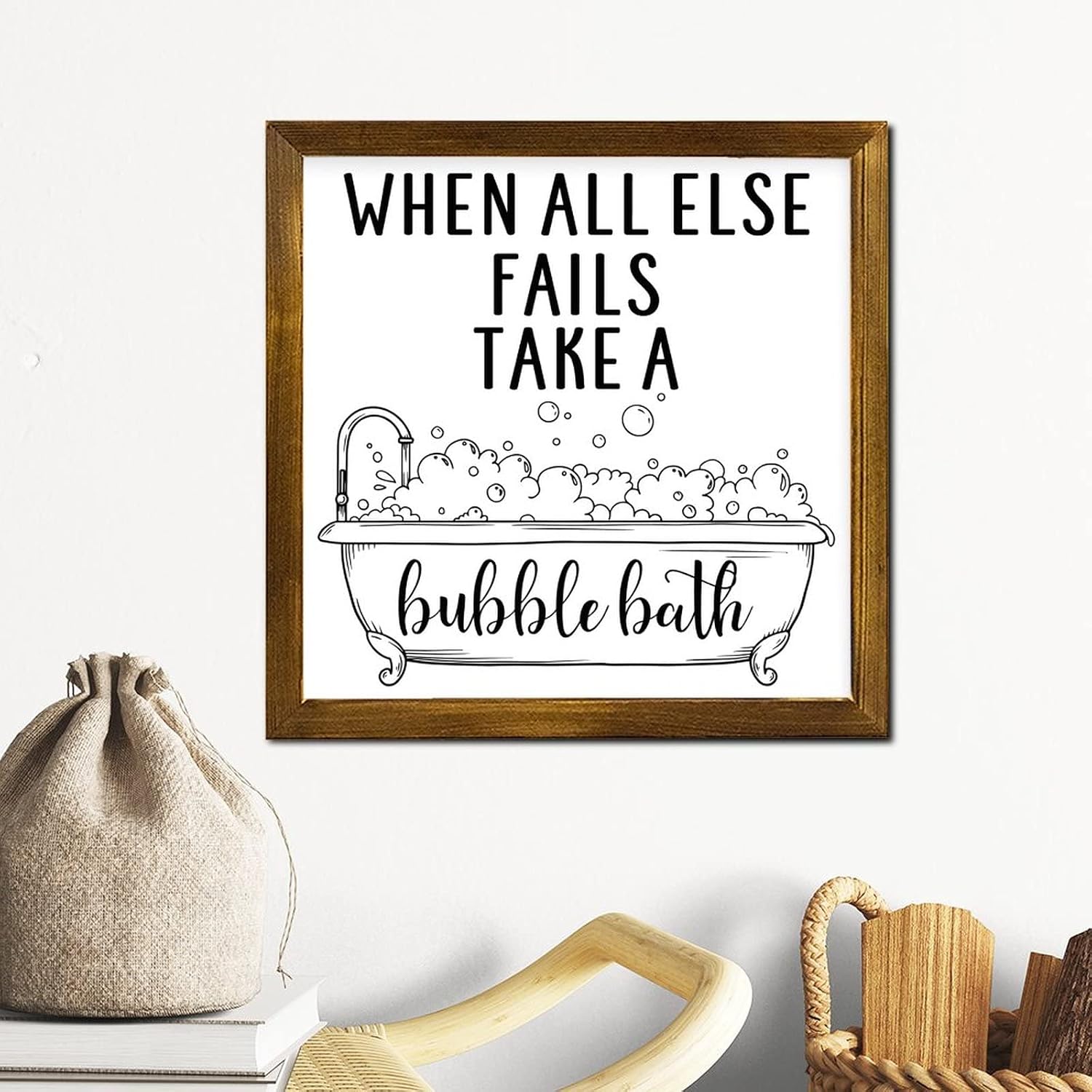 When All Else Fails Take A Bubble Bath Wooden Framed Signs Family Phrase Welcome Sign Vintage Hanging Wall Signs Decoration for Office Bedroom Living Room Home 12x12 Inch