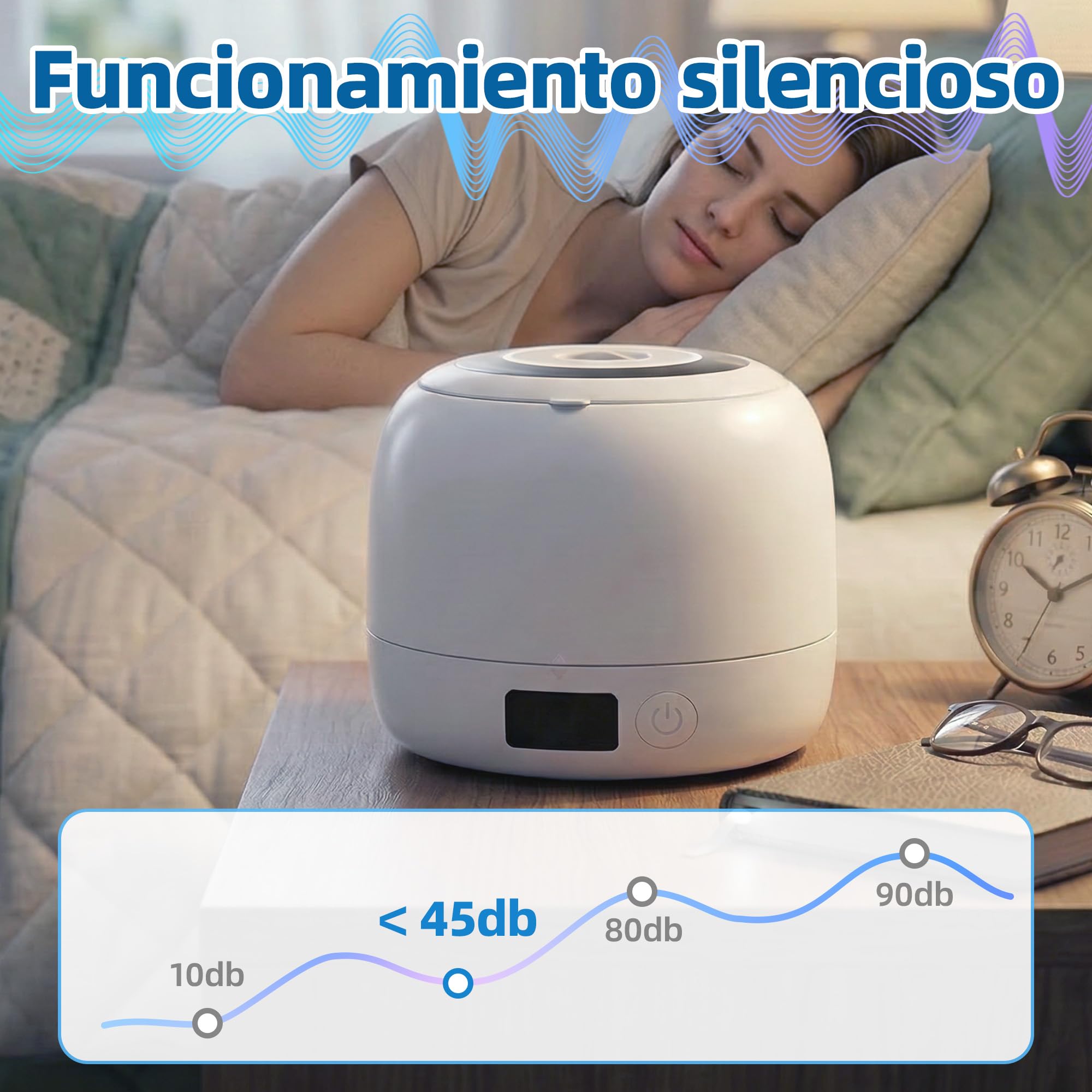 Carehabi Limpiador Ferula Dental, Limpiador Ultrasonidos Dental 45kHz con Depósito Extraíble 200mL, Máquina con Luz U-V para Retenedores, Alineadores y Joyas, Blanco