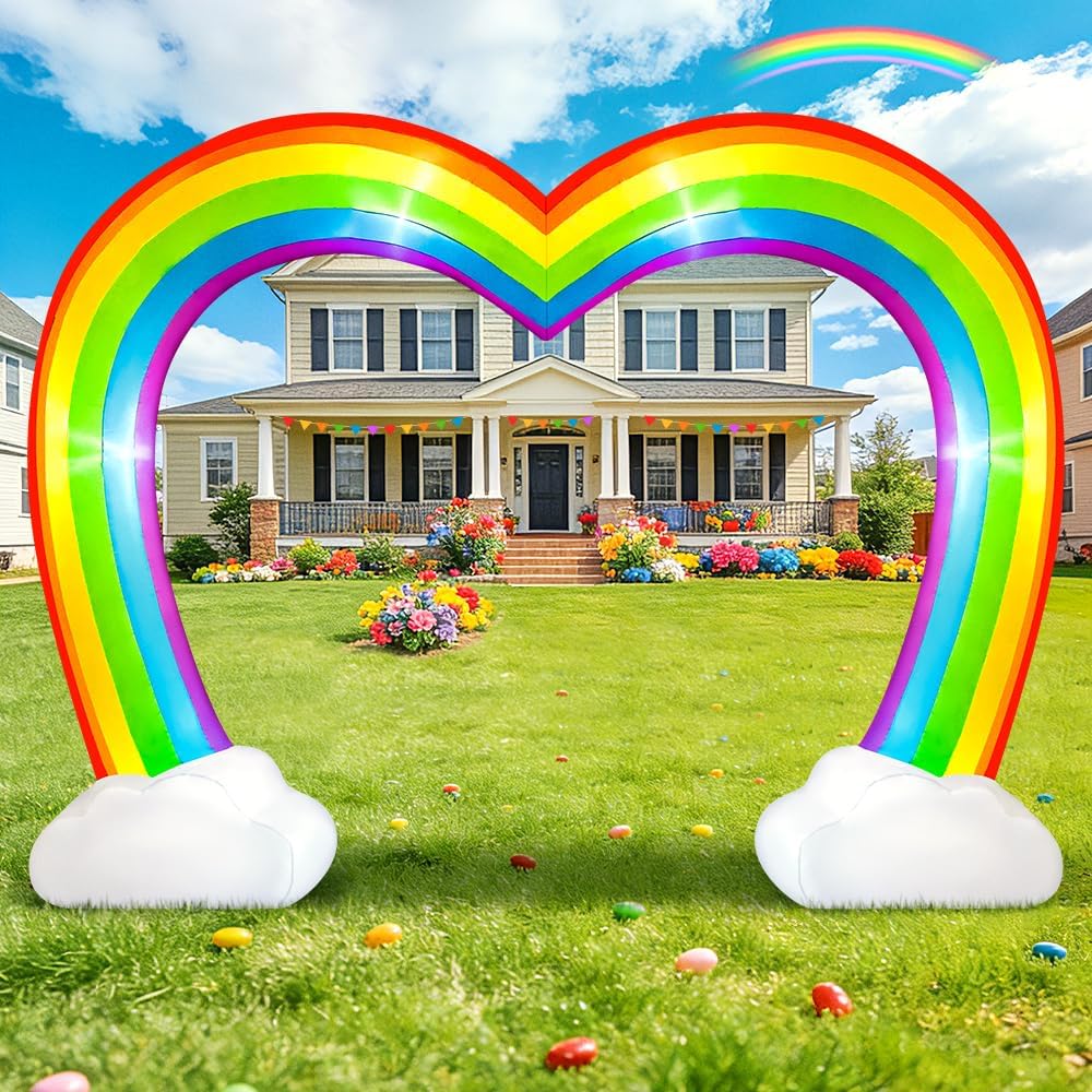 KOOY 10FT Inflatable Rainbow Arch, Inflatable Heart Rainbows Archway, Pride Inflatable with LED Light Up for Pride Month,Outdoor Rainbow Decorations,Blow Up Rainbow Decor for Yard LGBTQ Lesbian Gay