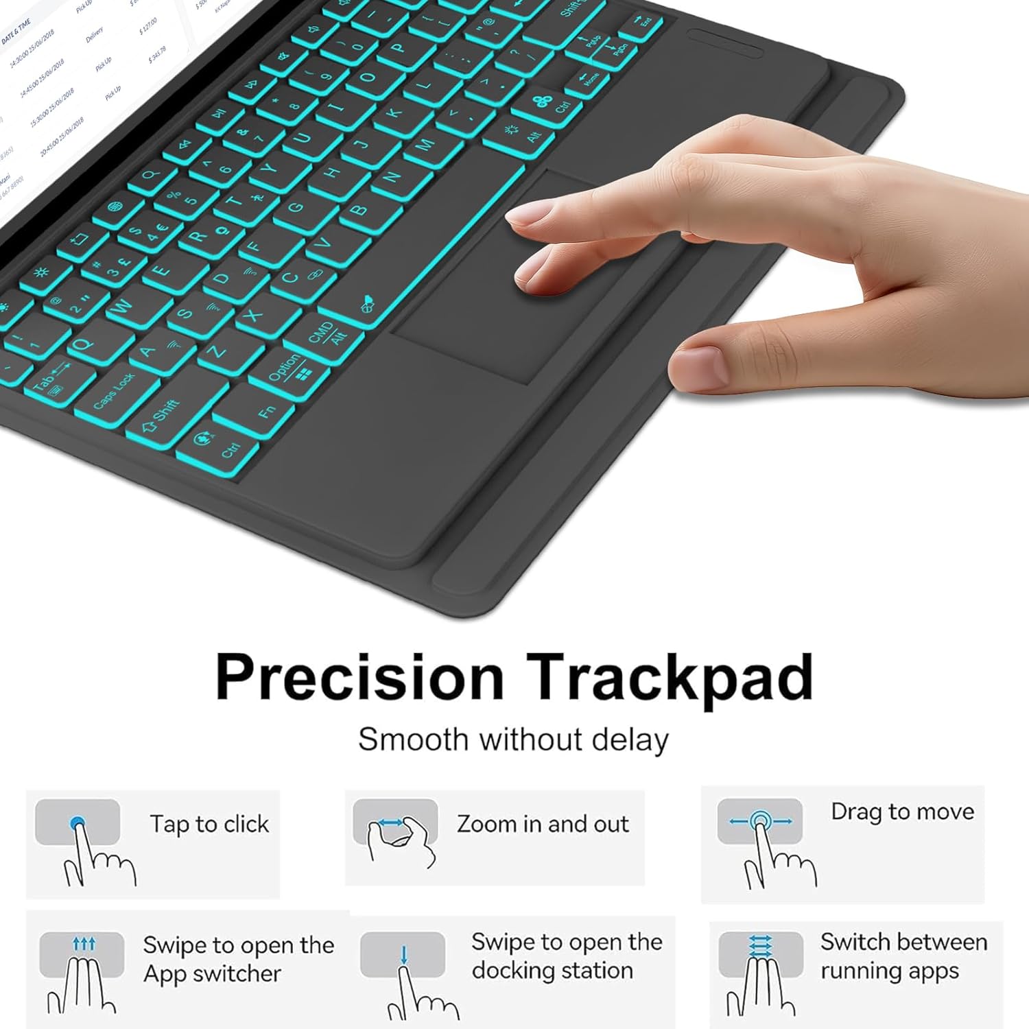 Keyboard Case for iPad Air 13 Inch (M4/M3/M2) & iPad Pro 12.9 inch (3/4/5/6th Gen), Magnetic Detachable Touch Keyboard, 7-Color Backlit, Protective Case with Pencil Holder, Adjustable Stand, Black