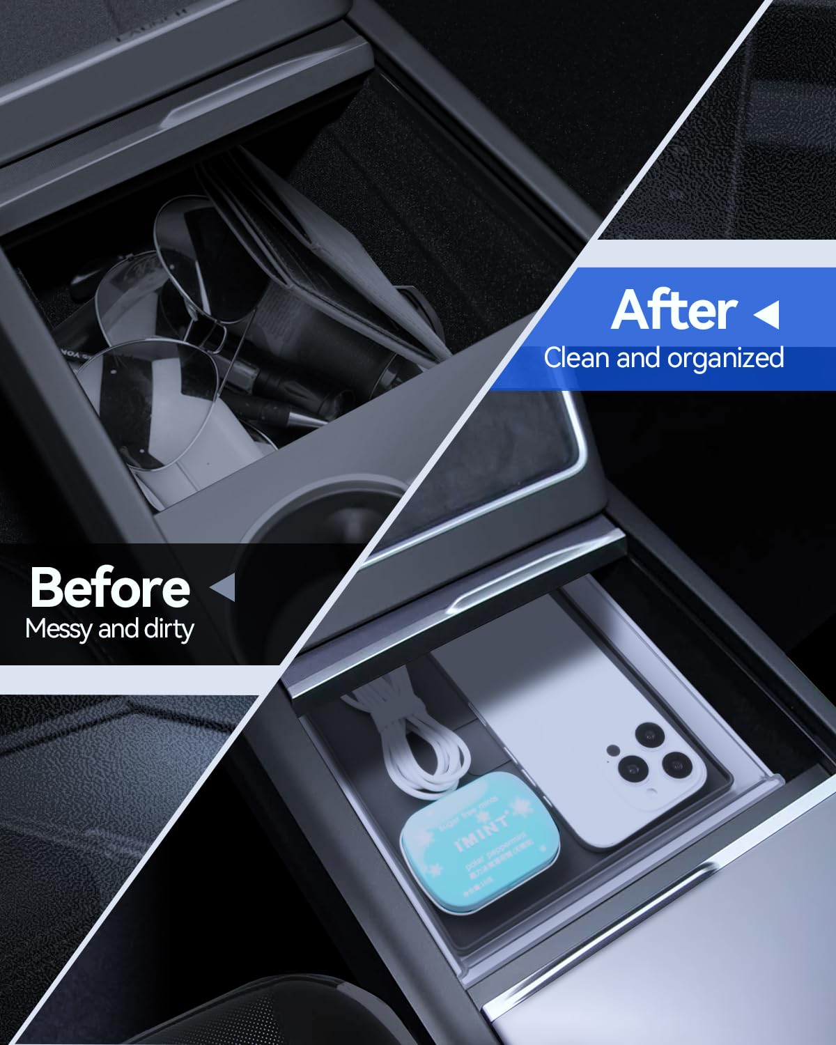 Organizador de consola central de 2 niveles para Tesla Model Y 2025-2026 Juniper y Model 3 2024-2026 reposabrazos caja de almacenamiento guantera reposabrazos central cajón para Tesla Juniper