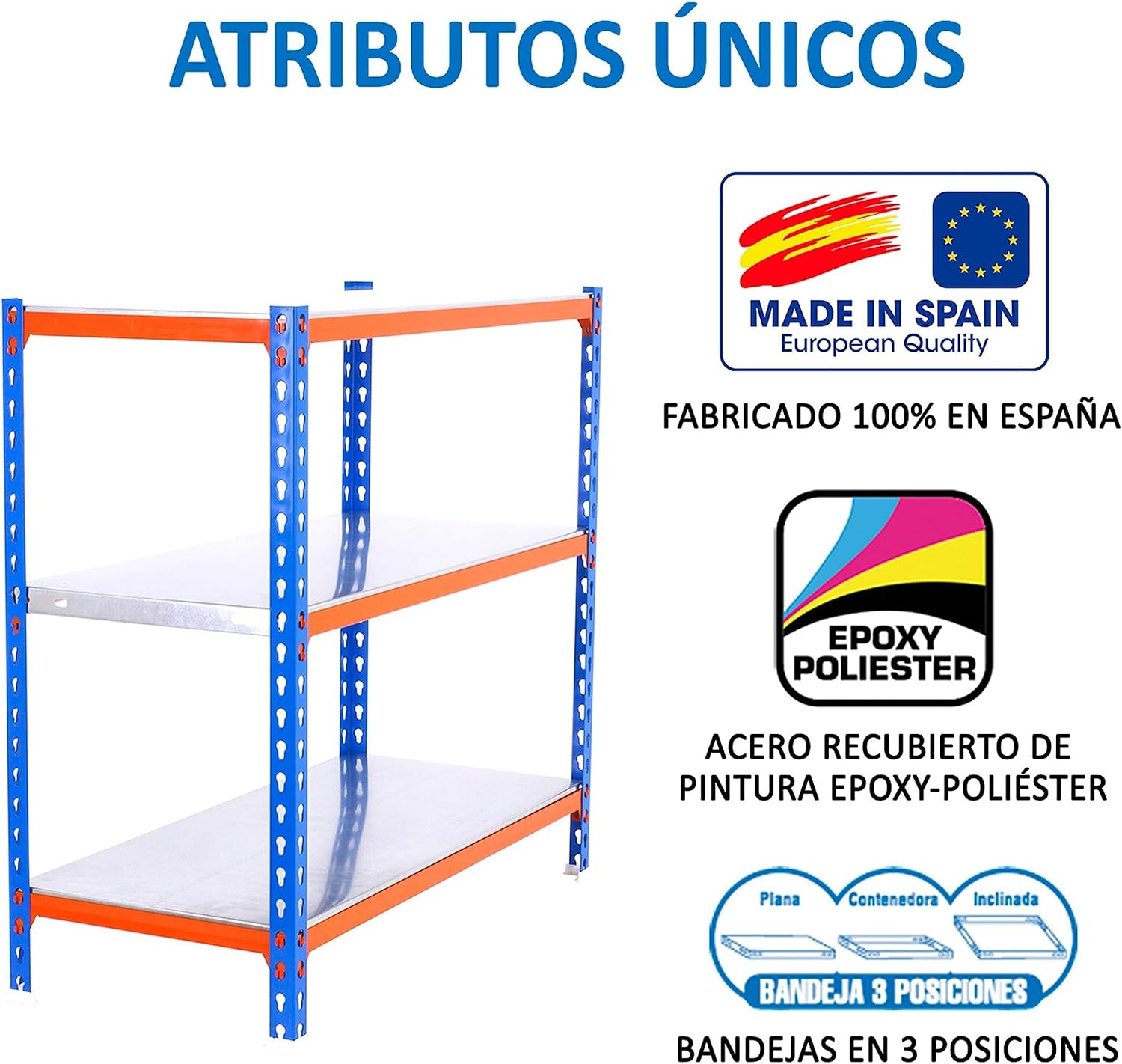 Simon Rack Metal Shelf, 1000x900x400mm, 3 Metal Shelves, 180 kg Flex Point, Storage Shelves, Blue/Orange/Galva - Simonclick