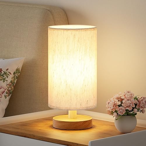 Fenmzee Lámpara de mesa pequeña para dormitorio, control en línea, lámpara de noche con bombilla LED A15 de 3000 K, fácil montaje (pantalla crema,