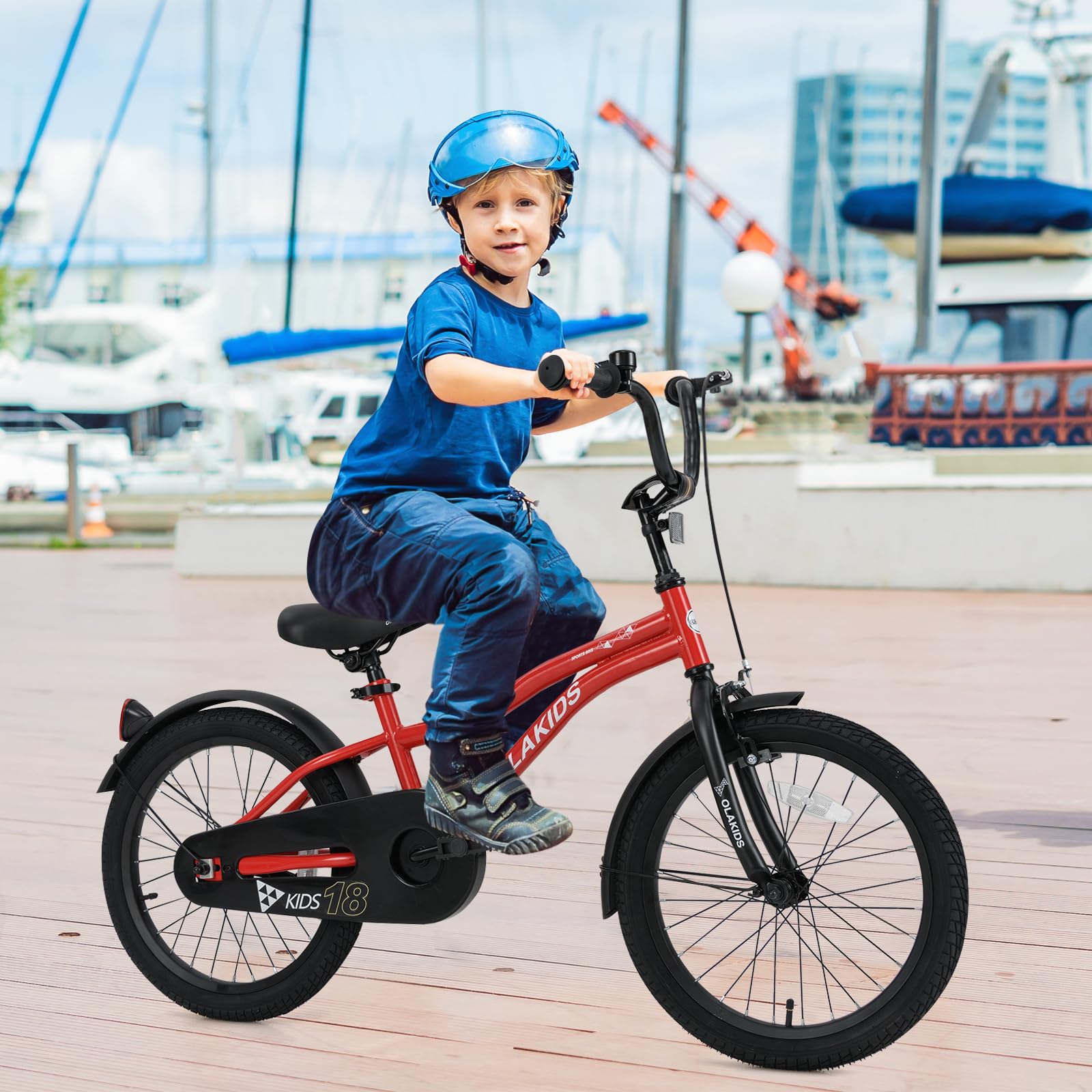 Olakids Kids Bike, 12 14 16 18 Inch Toddlers Bike with Training Wheels Safety Bell Adjustable Seat and Handlebar, Handbrake and Coaster Brake, Children's Bicycle for Boys Girls (18 Inch, Red)