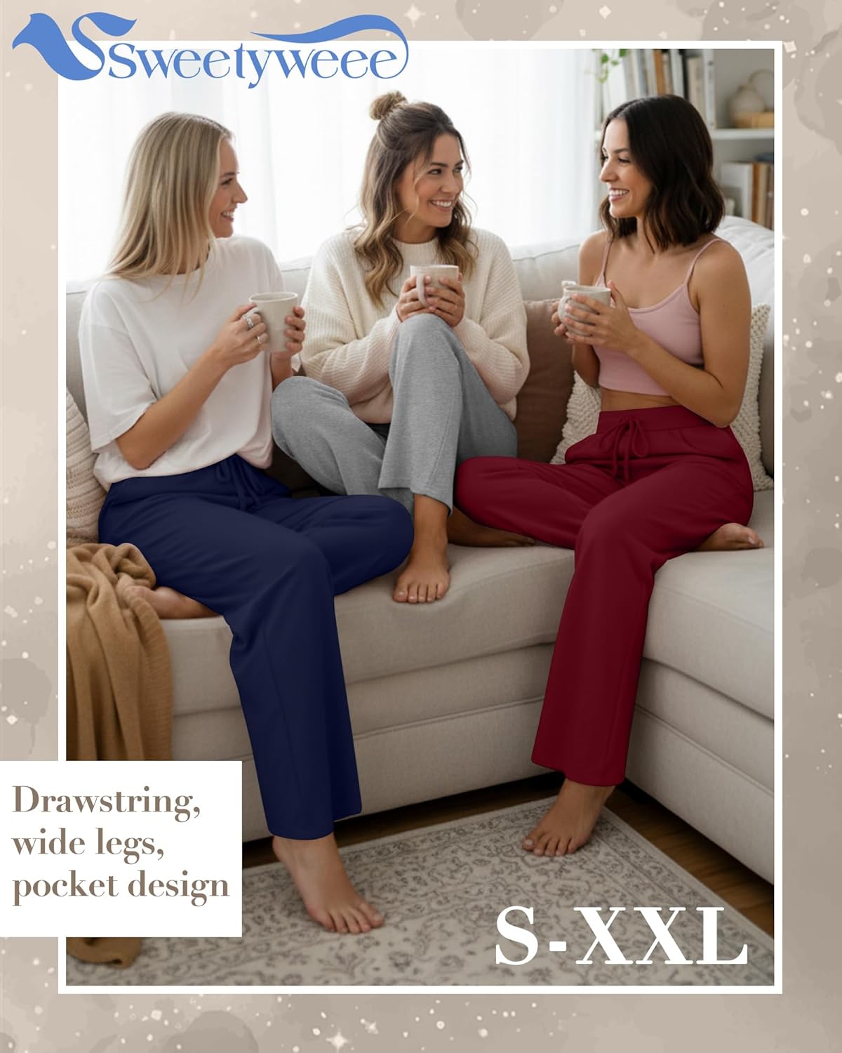 4 Pack Women's Lounge Pants Wide Leg Yoga Pants with Pockets Drawstring Workout Sweatpants Casual Jogger Multipack - Image 4