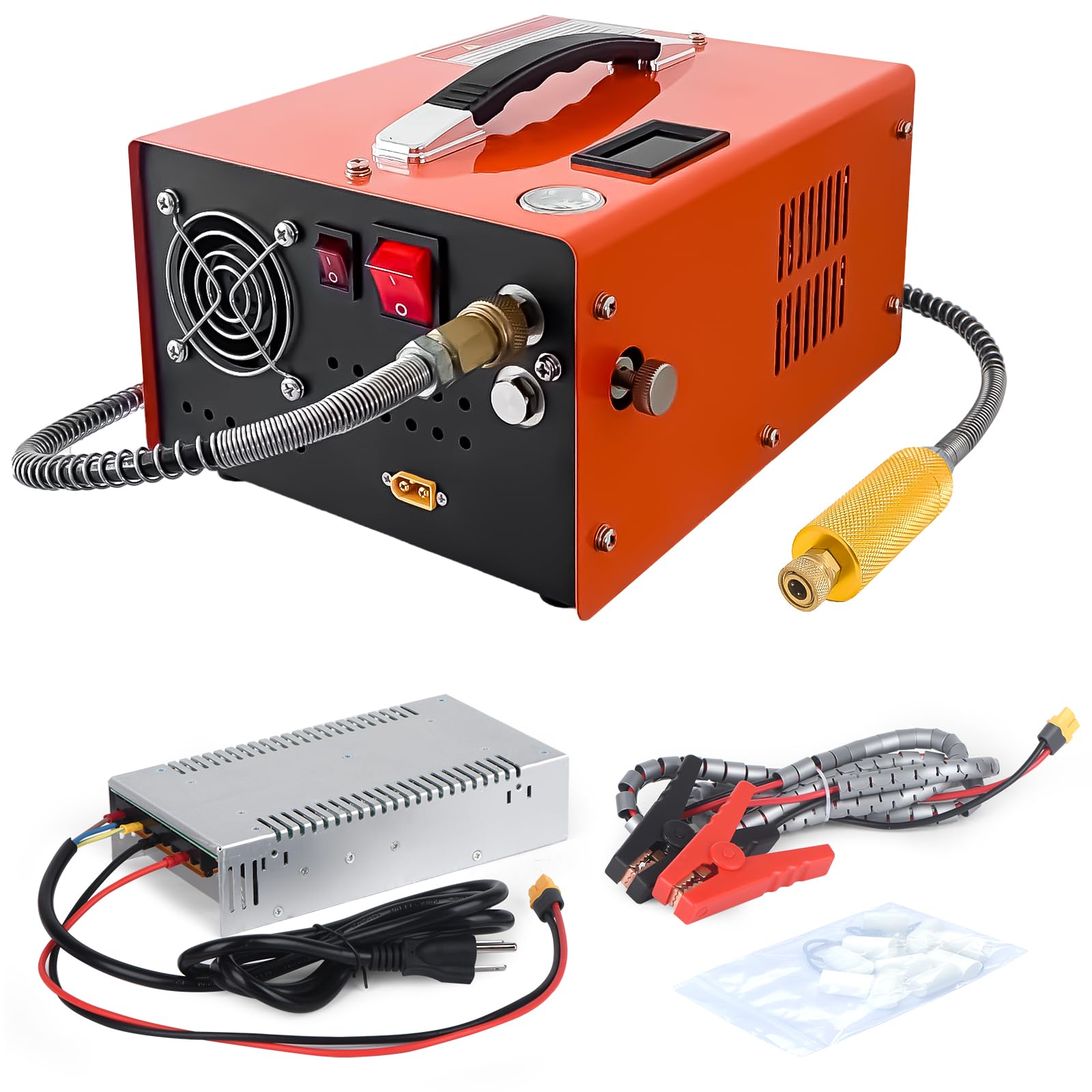 NUOGE PCP Air Compressor 4500Psi/30Mpa Water/Oil Free PCP Air Pump Rifle/Pistol Paintball Cans Powered 12V Automotive DC 110V AC For Home Use With