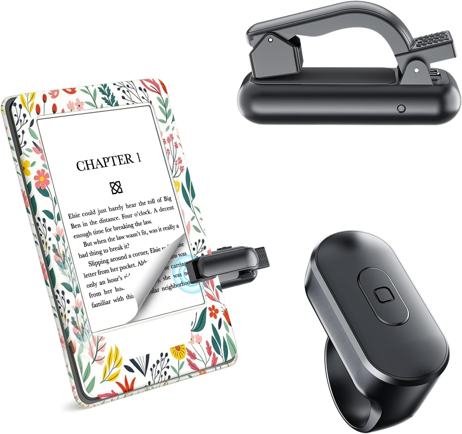 [Thick Case Friendly] Page Turner Ring Remote for Kindle Paperwhite Fire HD Tablet, Works with Thick Case, Ereader Clicker Accessories Compatible with Colorsoft Scrible iPad, Reading in Bed Gifts