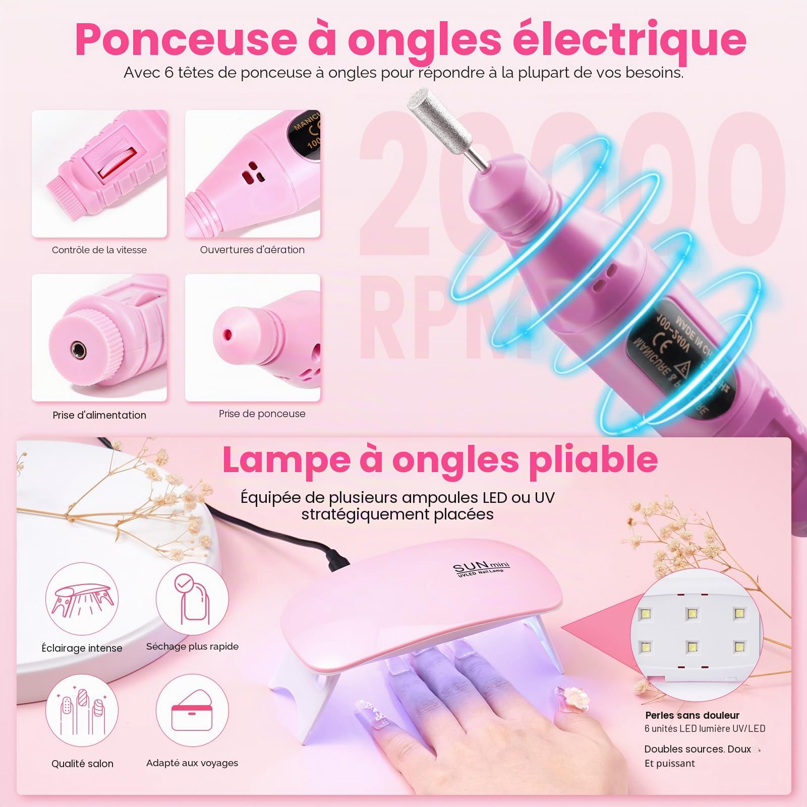 Yokilly Kit Ongle Acrylique Complet En Gel: Kit D'ongles en Acrylique pour Débutants avec UV Lampe Ponceuse Pour Ongles D'entraînement pour Les Doigts - Manucure Extensions D'Ongles En Gel Kit