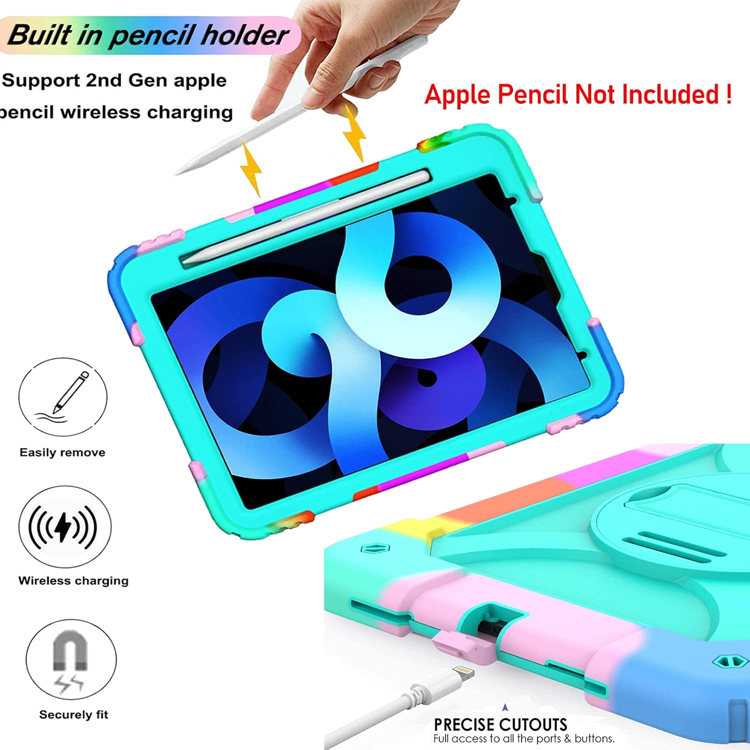 LTROP Case for iPad Air 5th/4th Generation 10.9 Inch(2022/2020),iPad Air 5/4 Case, iPad Pro 11 Case 2021/2020/2018,Pencil Holder/Swivel Stand/Shoulder Hand Strap Case for iPad 10.9 & Pro 11, Aqua Teal