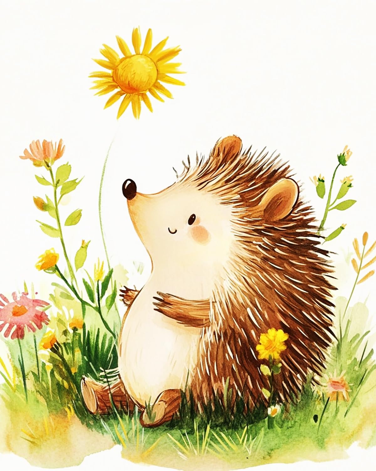 LIUBAISHI Paint by Numbers Kit for Adults – 16x20 Inch | DIY Oil Painting for Home Wall Decor, Relaxing Craft Set, Gift for Adults with Acrylic Paints-Hedgehog Enjoying Flowers