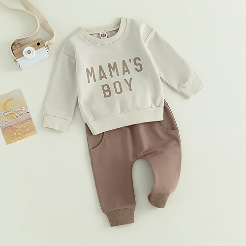 Vista 3 de Mamas - Ropa para niño pequeño, traje de otoño e invierno, sudadera de manga larga con letras, pantalones deportivos casuales