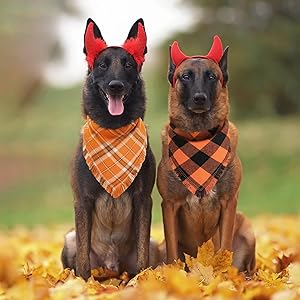 Kytely Fall Thanksgiving Dog Bandanas Large, 2Pack Christmas Halloween Classic Plaid Pet Scarf with Tassels Edges for Boy and Girl, Pet Apparel & Accessories Costume for Puppy Pets