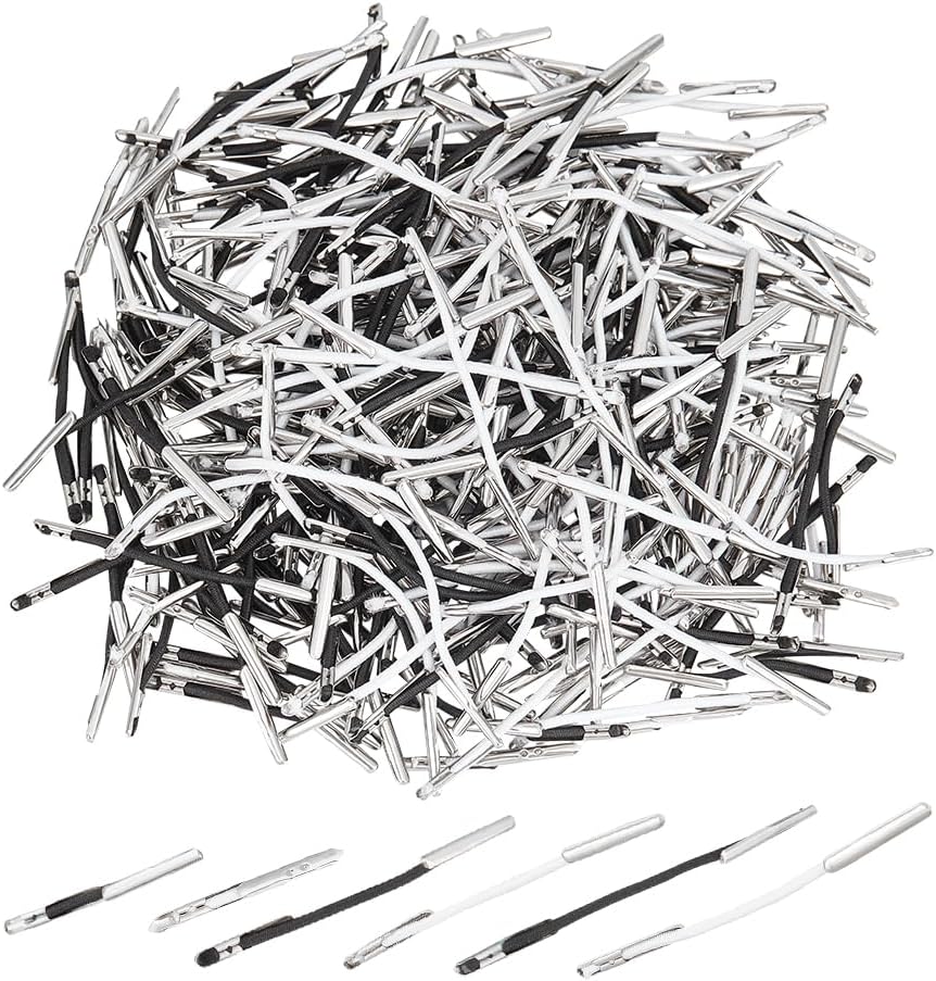 UNICRAFTALE About 400pcs Black & White Elastic Barbed Cord with Stainless Steel Findings Stretch Cord with Metal Ends Metal Barbs Barbed Fasteners for Binding Hanging Findings