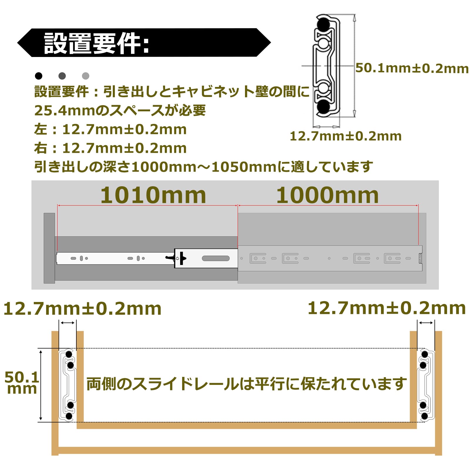 Amazon.co.jp: AOLISHENG 重量用 スライドレール 1000mm 幅51mm