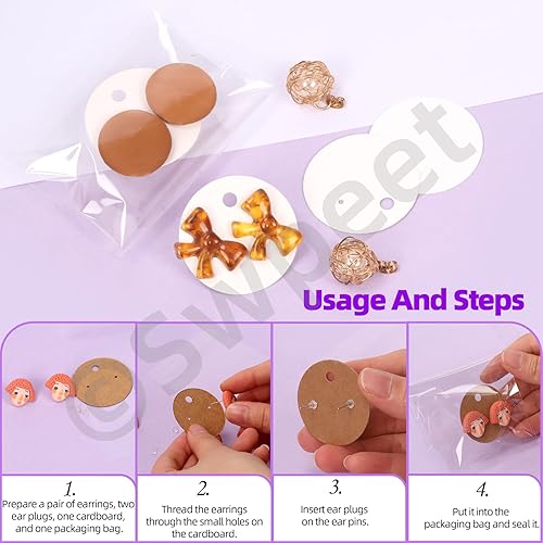 Miniatura 5 de Swpeet Juego de 600 tarjetas de exhibición de aretes blancos, tarjetas redondas de 1.6 in a 1.6 pulgadas con parte trasera de aretes y bolsas