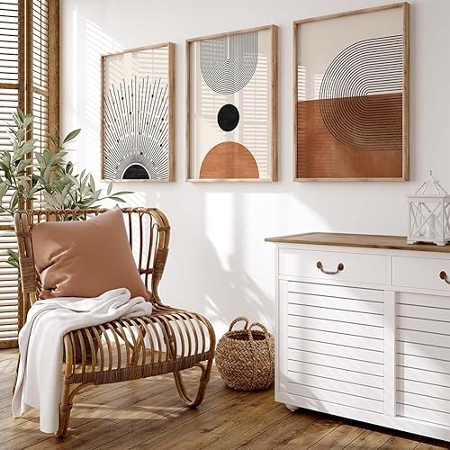 Miniatura 5 de Juego de 3 impresiones artísticas bohemias y modernas de mediados de siglo, pinturas en lienzo neutras modernas, pósteres artísticos minimalistas de