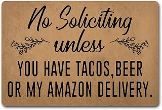 Funny Welcome Doormats Monogram Area Rug No Soliciting Unless You Have Tacos Beer Or My Amazon Delivery (23.6 X 15.7 in) Colorful Top With Rubber Back Doormat Festival Gift Rug For The Entrance Way