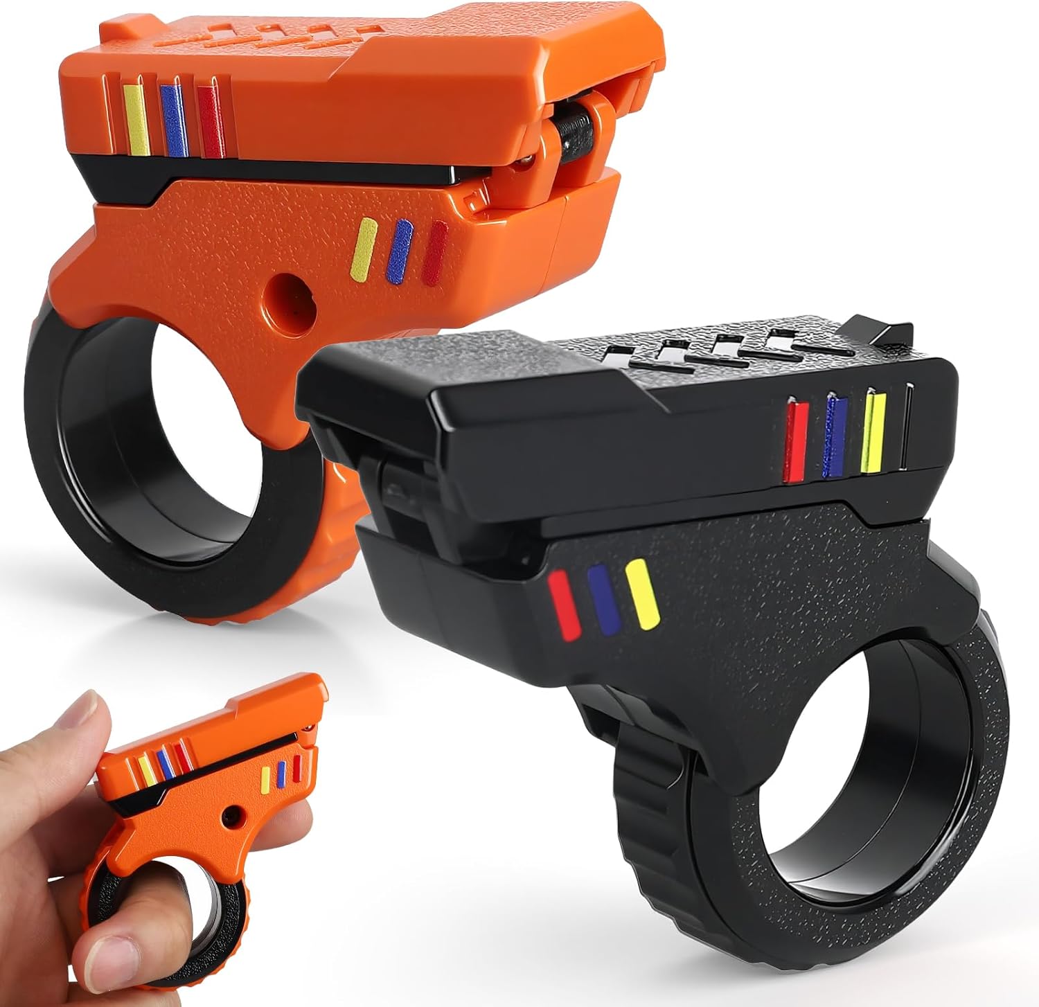 3D Fidget Slider Toy, Fun Fingertip Fidget Ring, Hand Roller for Teen Adults, Fidgets Spinner Pistol Adults Desk Toy for Focus Fidgeting, Finger Spinner Gift 2 PCS​