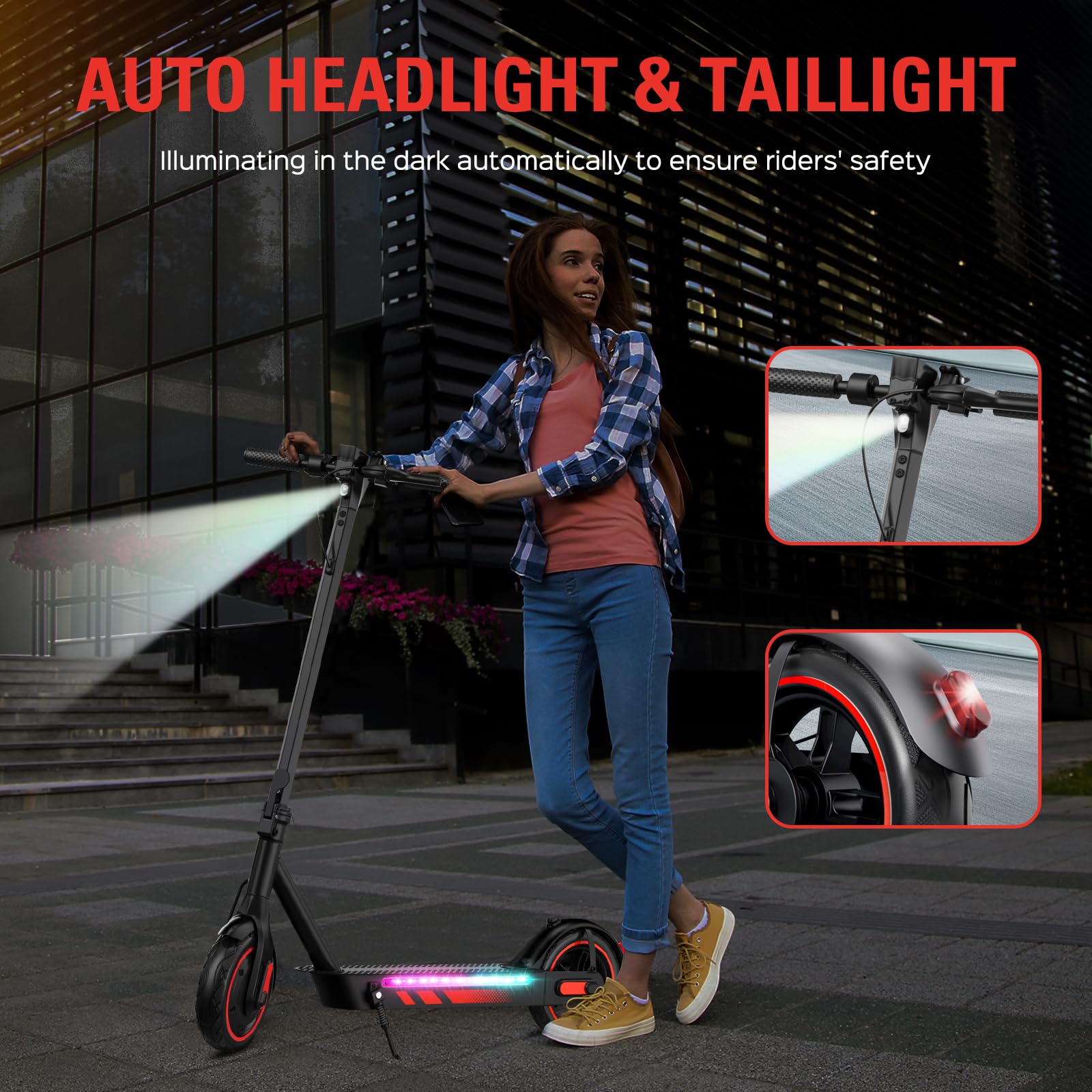 Monopattino Elettrico per Adulti, Pneumatici 10", Motore Potente 500W, Autonomia fino a 45 km, Velocità Massima 25 km/h, Doppio Sistema di Illuminazione e Freni a Tamburo, Controllo via App Smart
