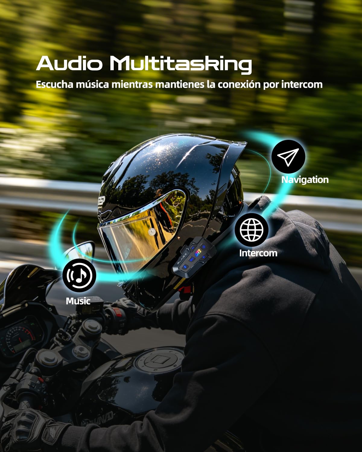 BLAISE GT Intercomunicador Casco Moto, 2 Vías Intercomunicador Moto 1000m