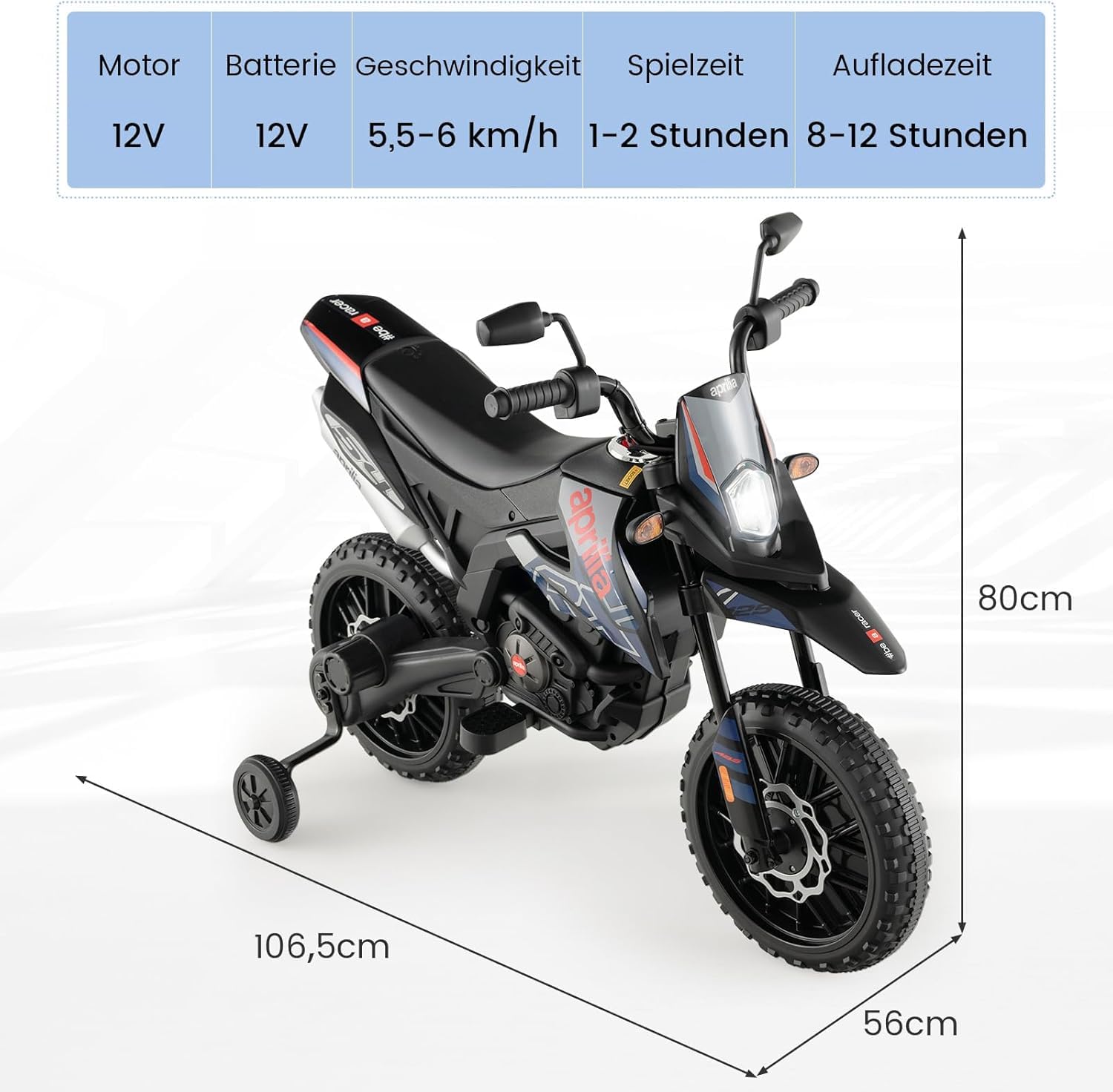 FANTASK 12V Elektromotorrad für Kinder 5,5-6 km/h, Kindermotorrad mit Stützrädern & Musik & Scheinwerfer, Blaue und Schwarze Motorrad für Kinder von 3 bis 8 Jahren, Blau