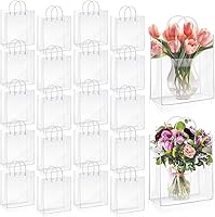 Vista 8 de LEIFIDE 50 bolsas de regalo de plástico transparente con asas, de PVC, reutilizables, transparentes, bolsas para dulces, escuela, fiesta