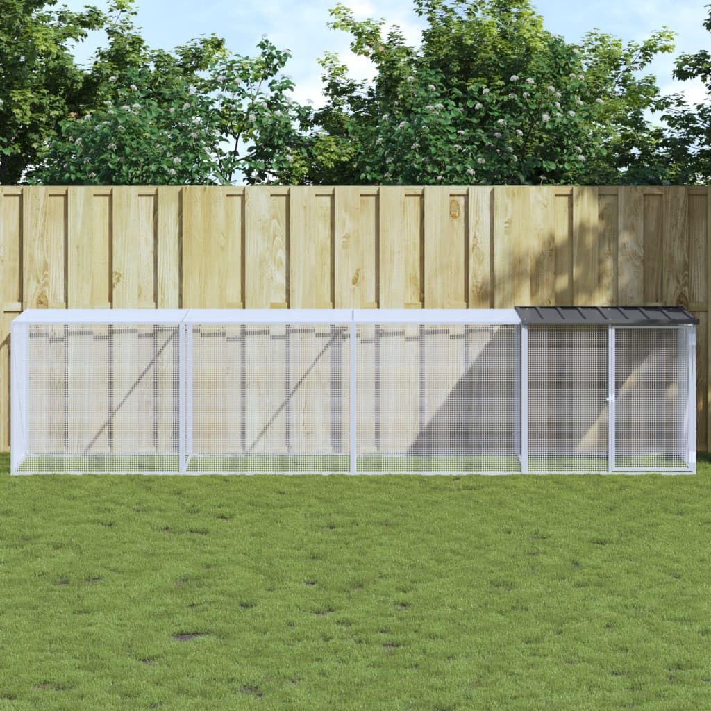 Gabbia per polli con tetto, antracite, in acciaio zincato, 403 x 98 x 90 cm, espandibile, con rete, griglia e pavimento, protezione per polli, conigli e piccoli animali